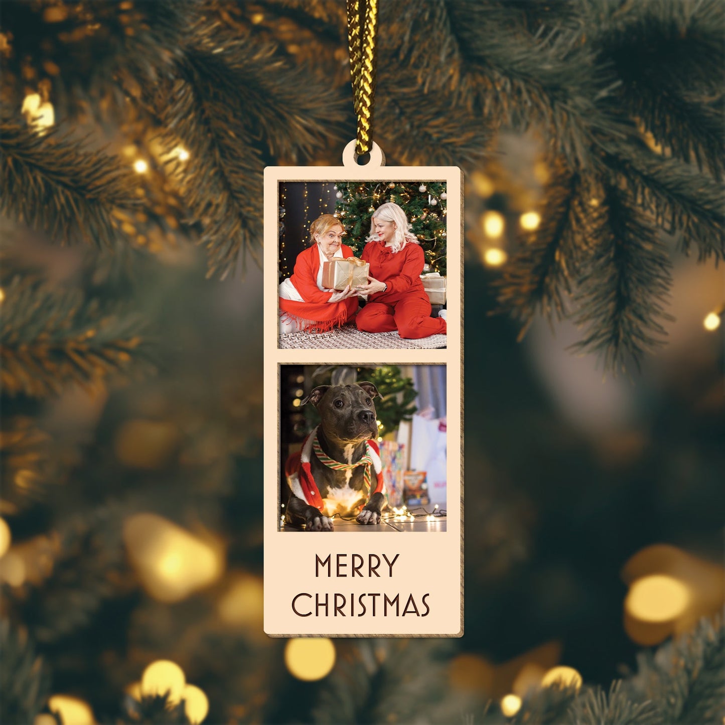 Family - Merry Christmas - Personalized 2-Layered Mix Photo Strip Ornament