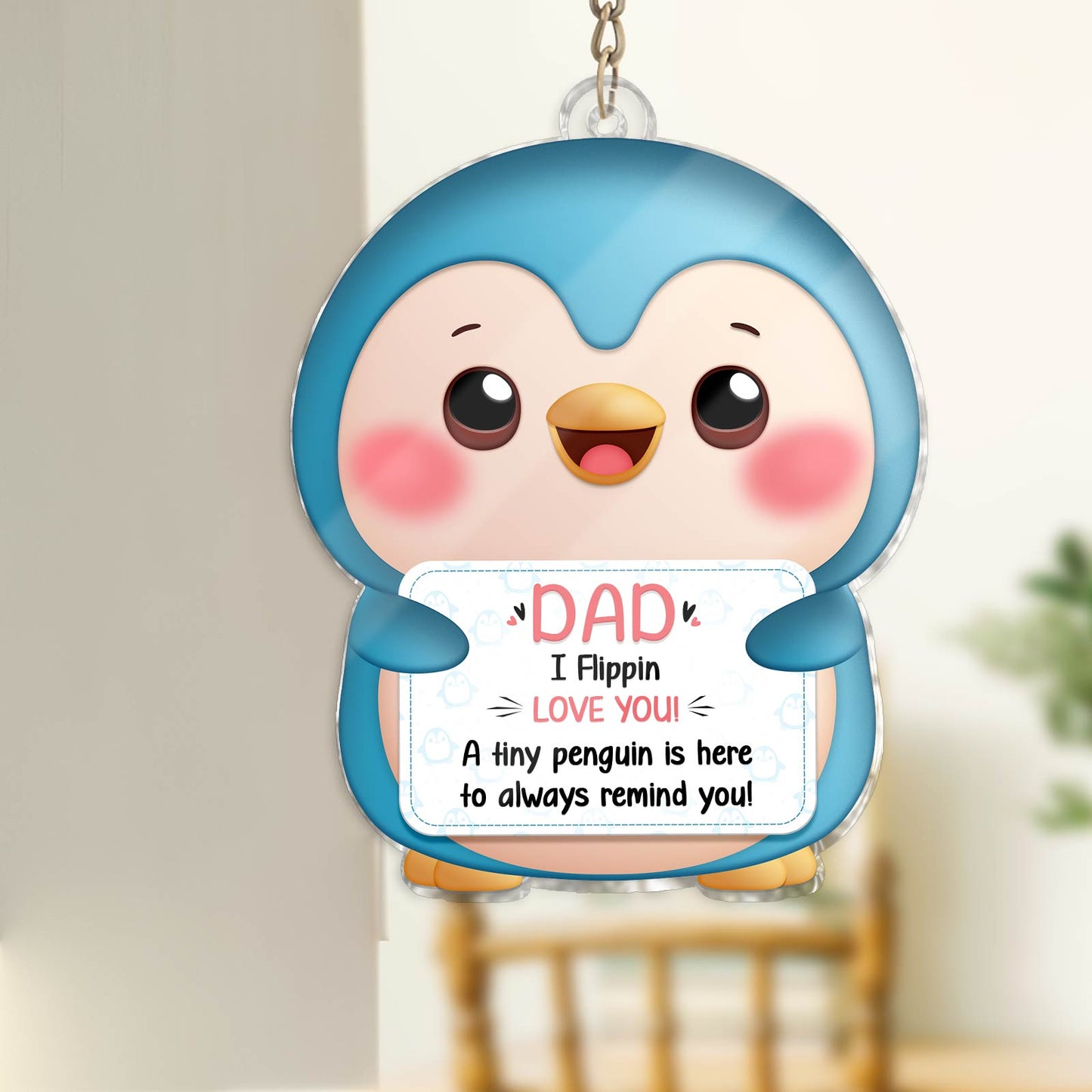 Family - I Flippin Love You - Personalized Acrylic Penguin Keychain