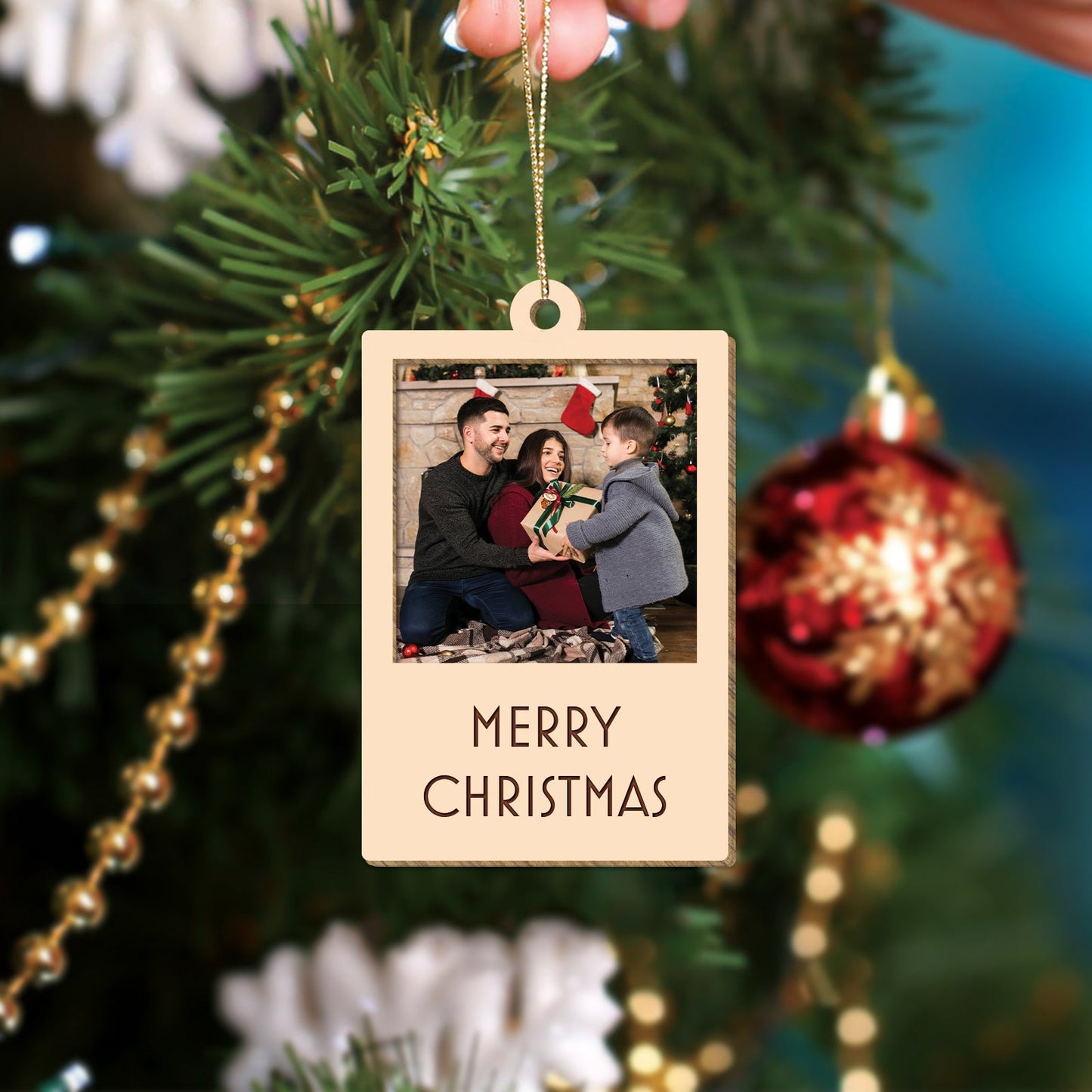 Family - Merry Christmas - Personalized 2-Layered Mix Photo Strip Ornament