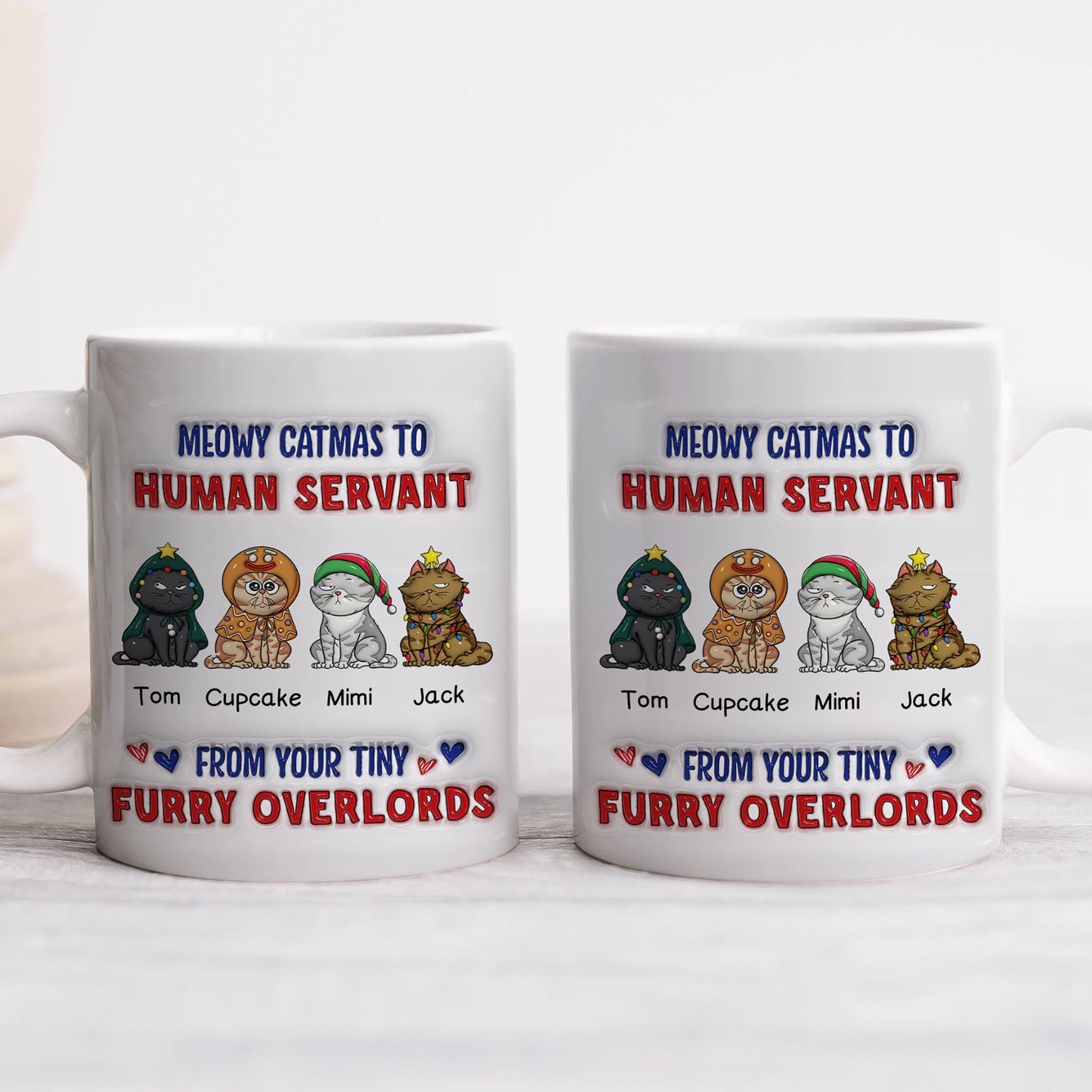 Cats - Meowy Catmas To Human Servant - Personalized Pet 3D Inflate Mug