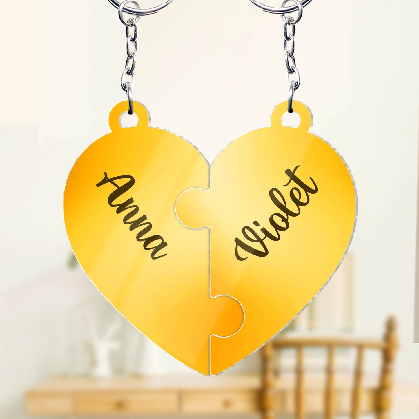 Bestie - Friendship Puzzle Hearts - Personalized Shaking Keychain