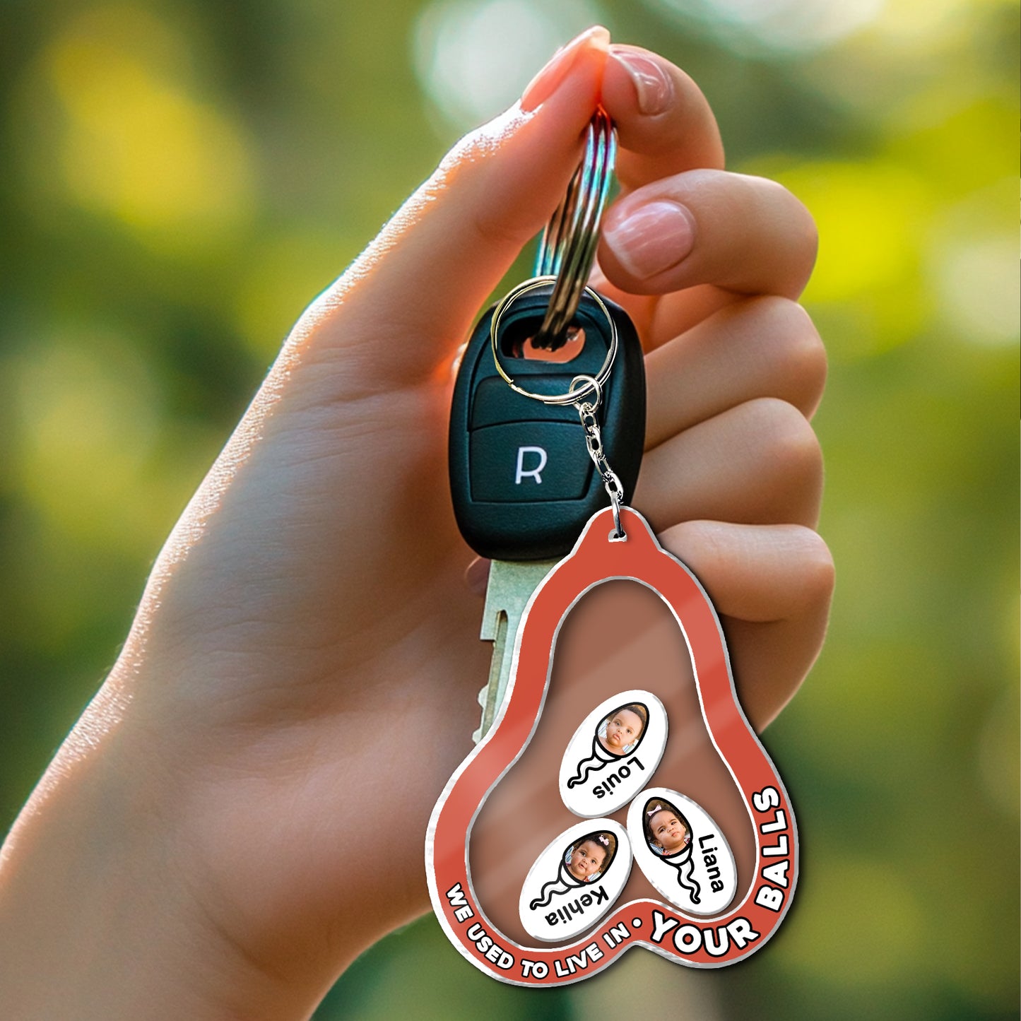 Father - We Used To Live In Your Balls - Personalized Acrylic Shaking Keychain (Ver 2)