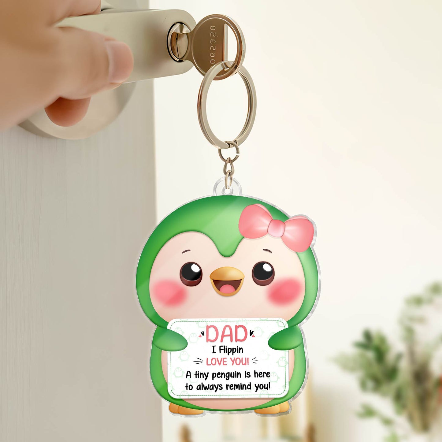 Family - I Flippin Love You - Personalized Acrylic Penguin Keychain
