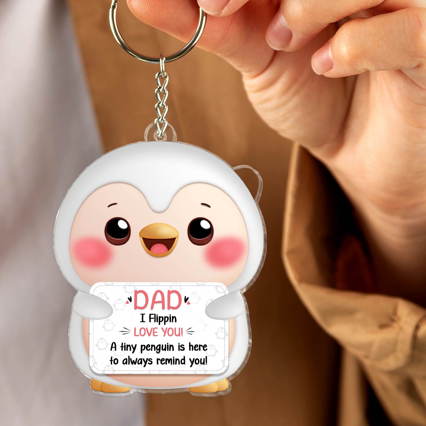 Family - I Flippin Love You - Personalized Acrylic Penguin Keychain