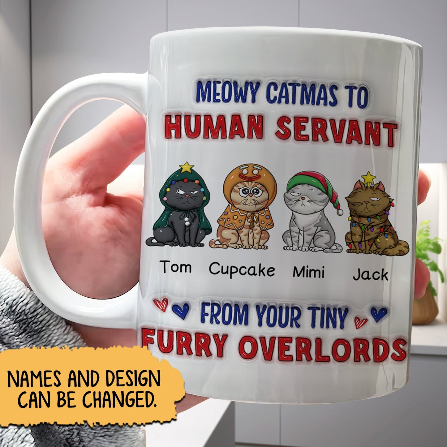 Cats - Meowy Catmas To Human Servant - Personalized Pet 3D Inflate Mug