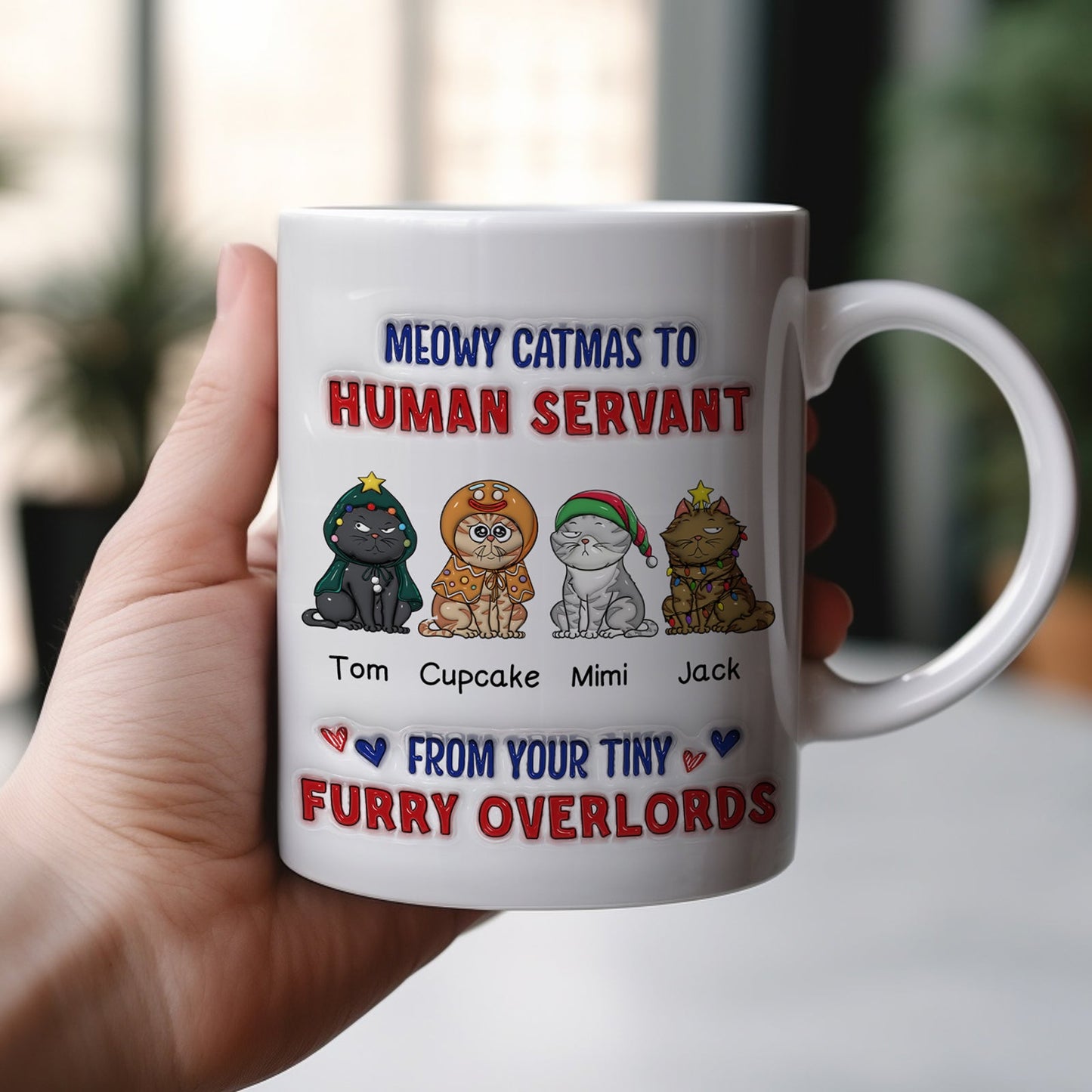 Cats - Meowy Catmas To Human Servant - Personalized Pet 3D Inflate Mug