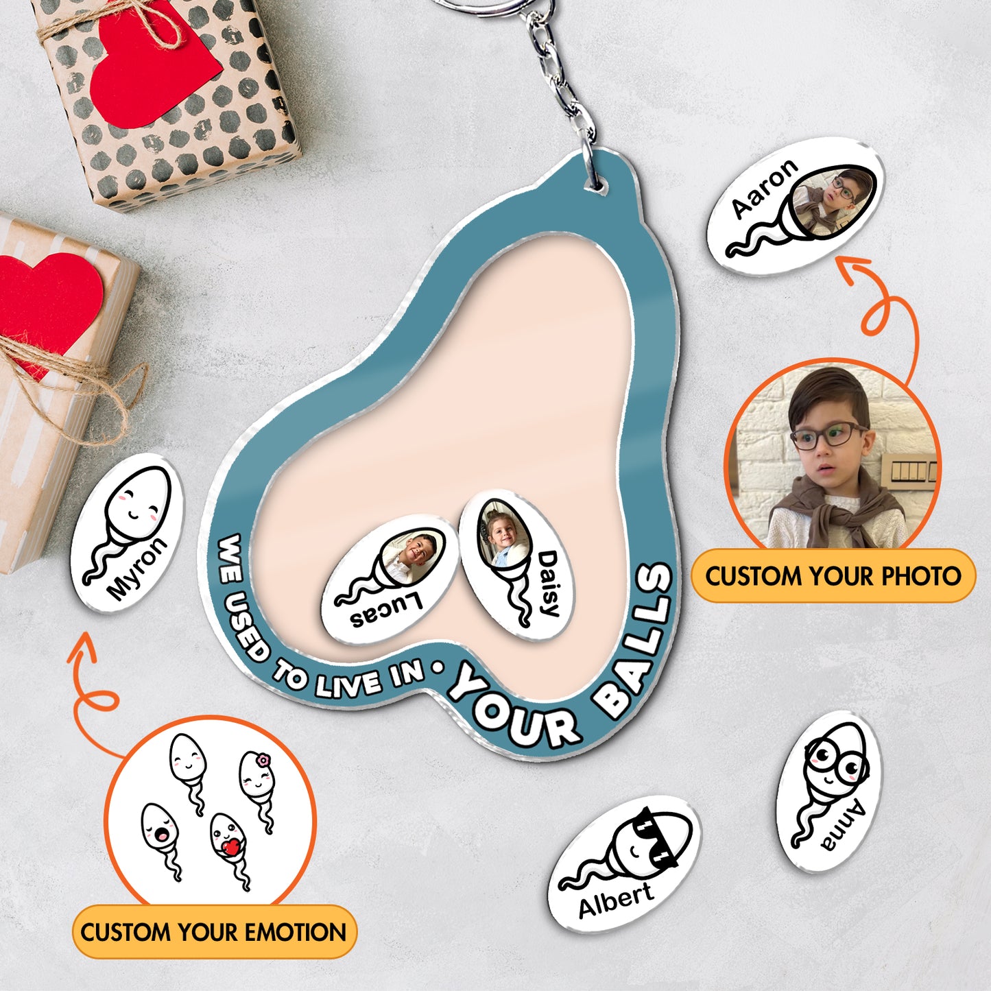 Father - We Used To Live In Your Balls - Personalized Acrylic Shaking Keychain (Ver 2)