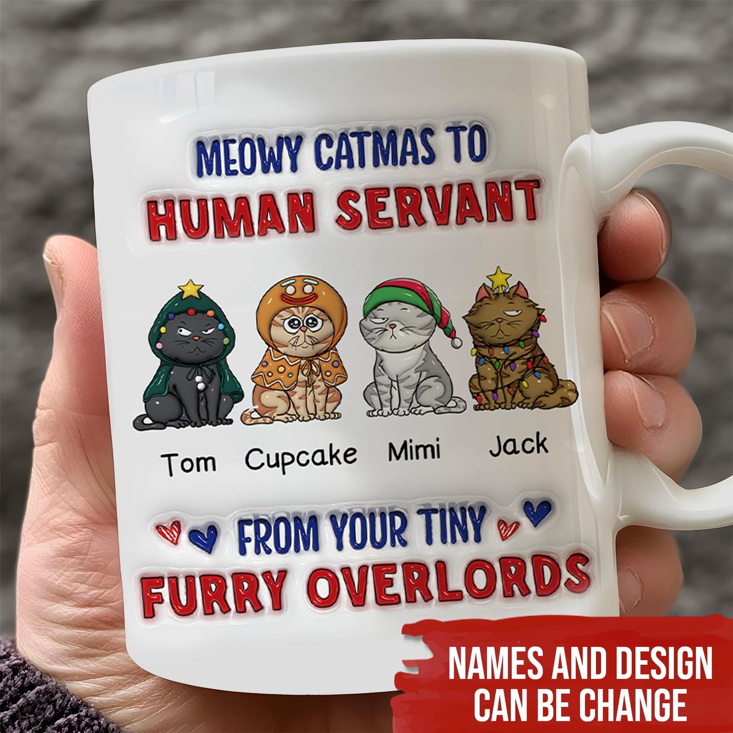 Cats - Meowy Catmas To Human Servant - Personalized Pet 3D Inflate Mug