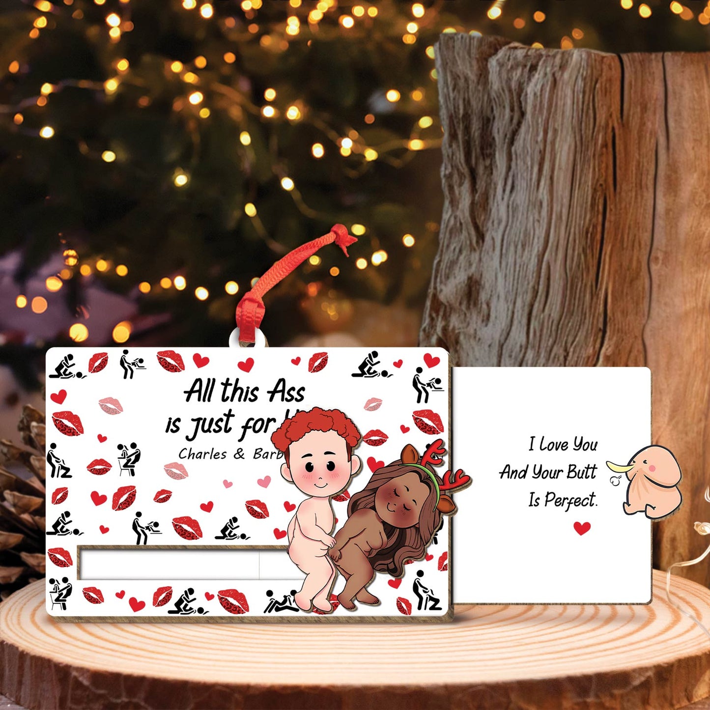 Couple - I Fucking Love You - Personalized Wooden Slider Ornament Version 2