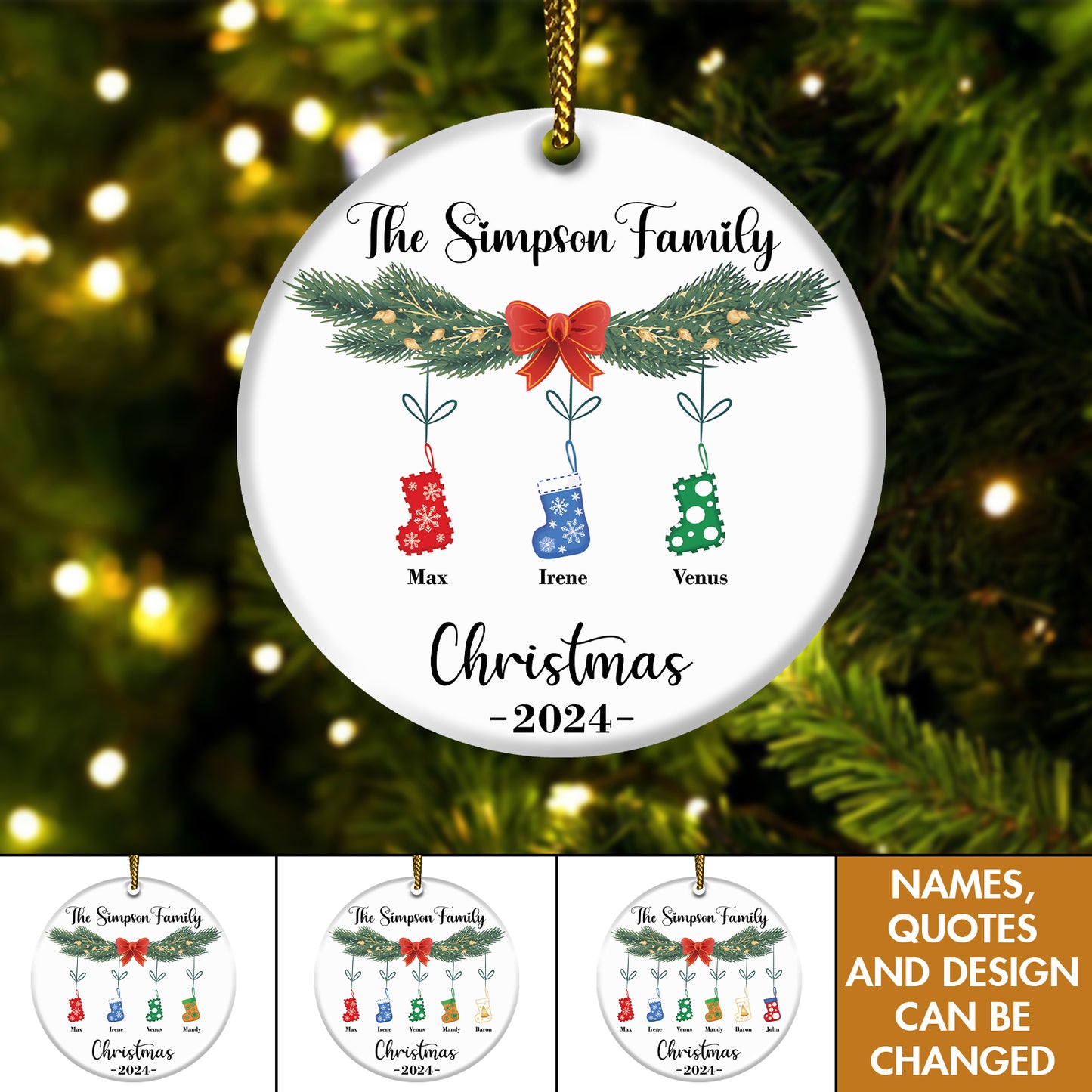 Family - Our First Christmas As A "" - Personalized Circle Ceramic Socks Christmas Ornament