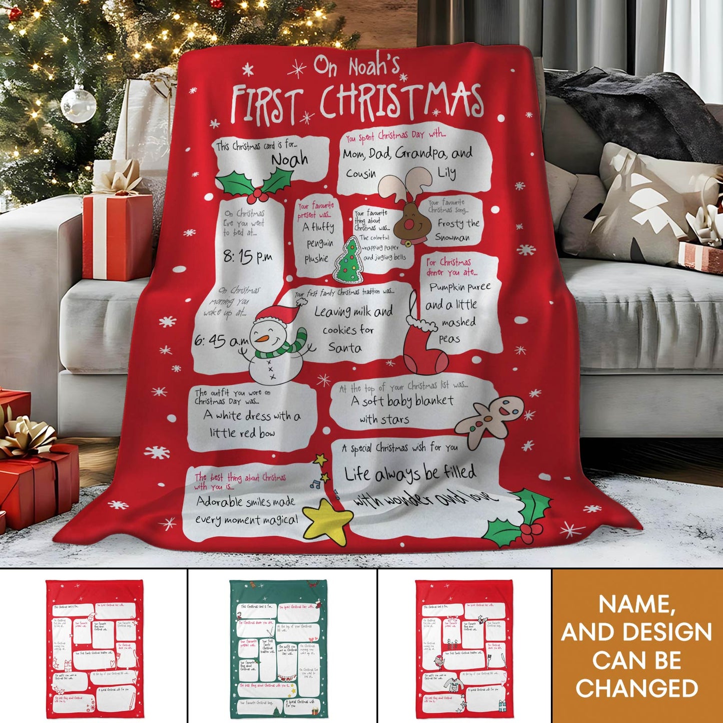 Family - On Baby First Christmas - Personalized Blanket