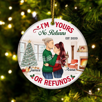 Couple - No Returns Or Refunds - Personalized Circle Ceramic Ornament