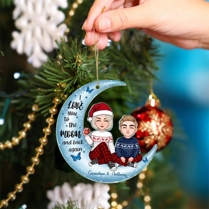 Family - Cute Grandma & Grandkid On Moon - Personalized Acrylic Ornament