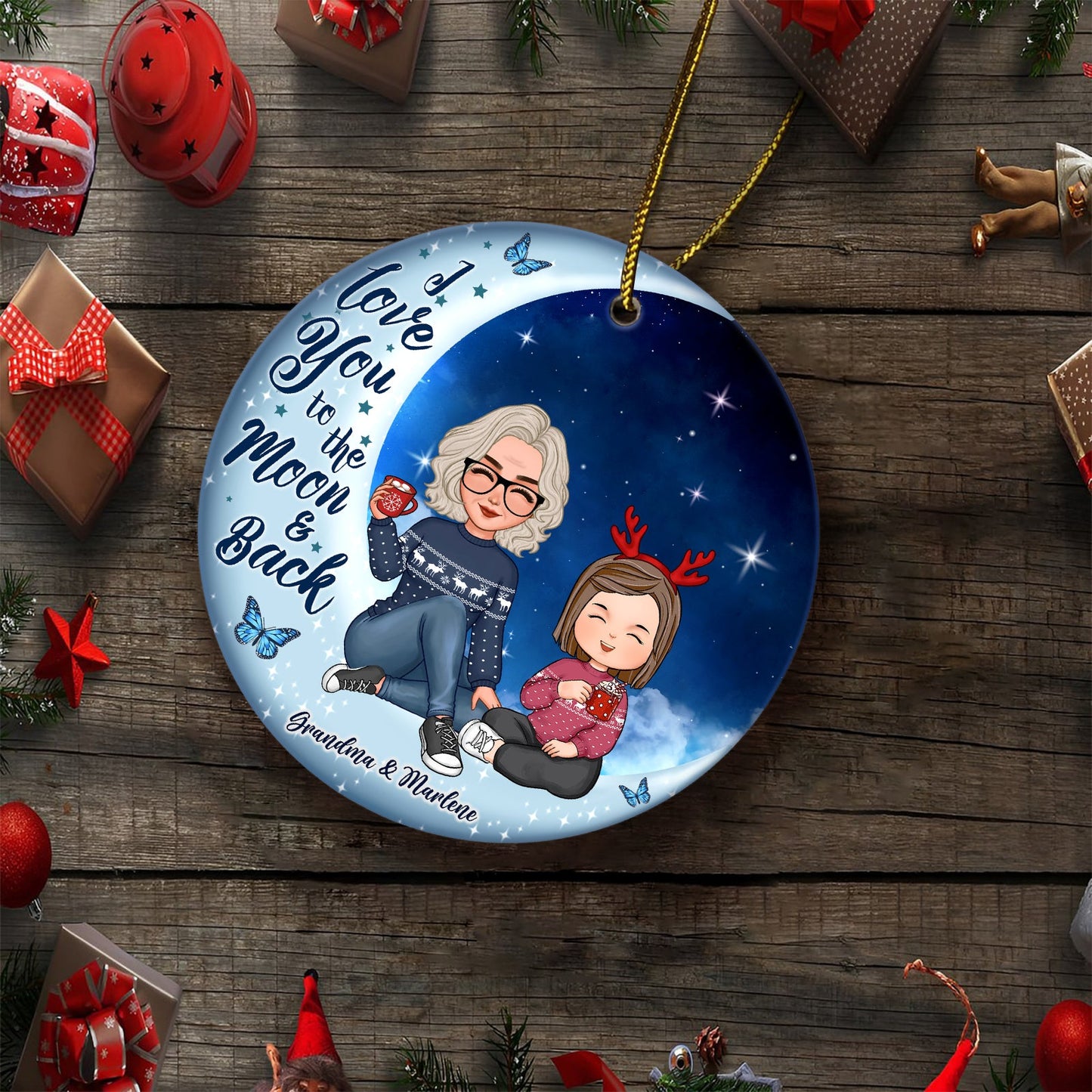 Family- I Love You To The Moon & Back - Personalized Ceramic Ornament