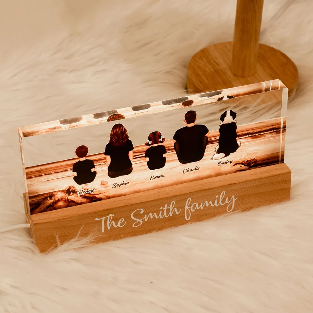 Family - Family Sitting Vintage Beach Landscape - Personalized Acrylic LED Night Light