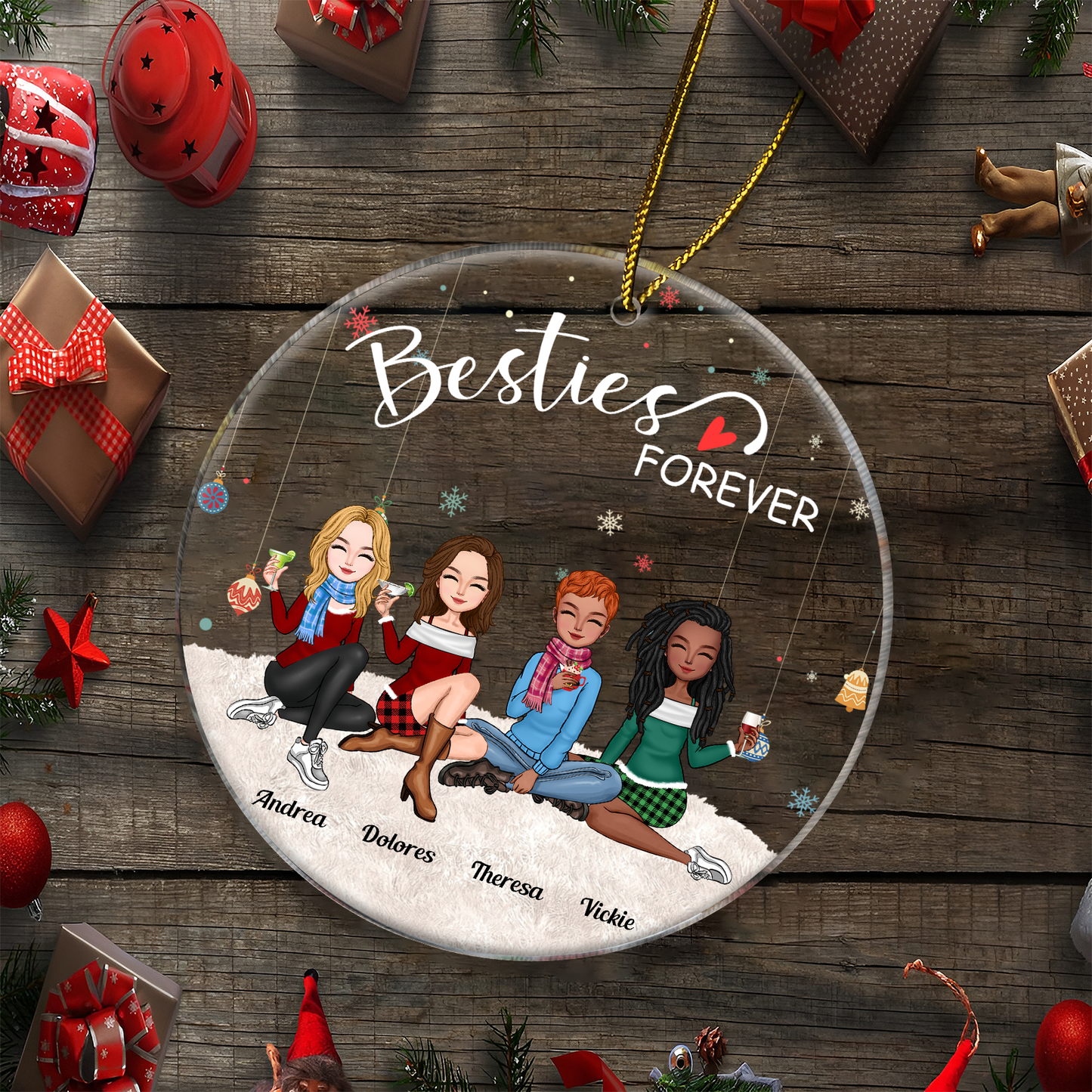 Besties - Besties Forever - Personalized Circle Ornament