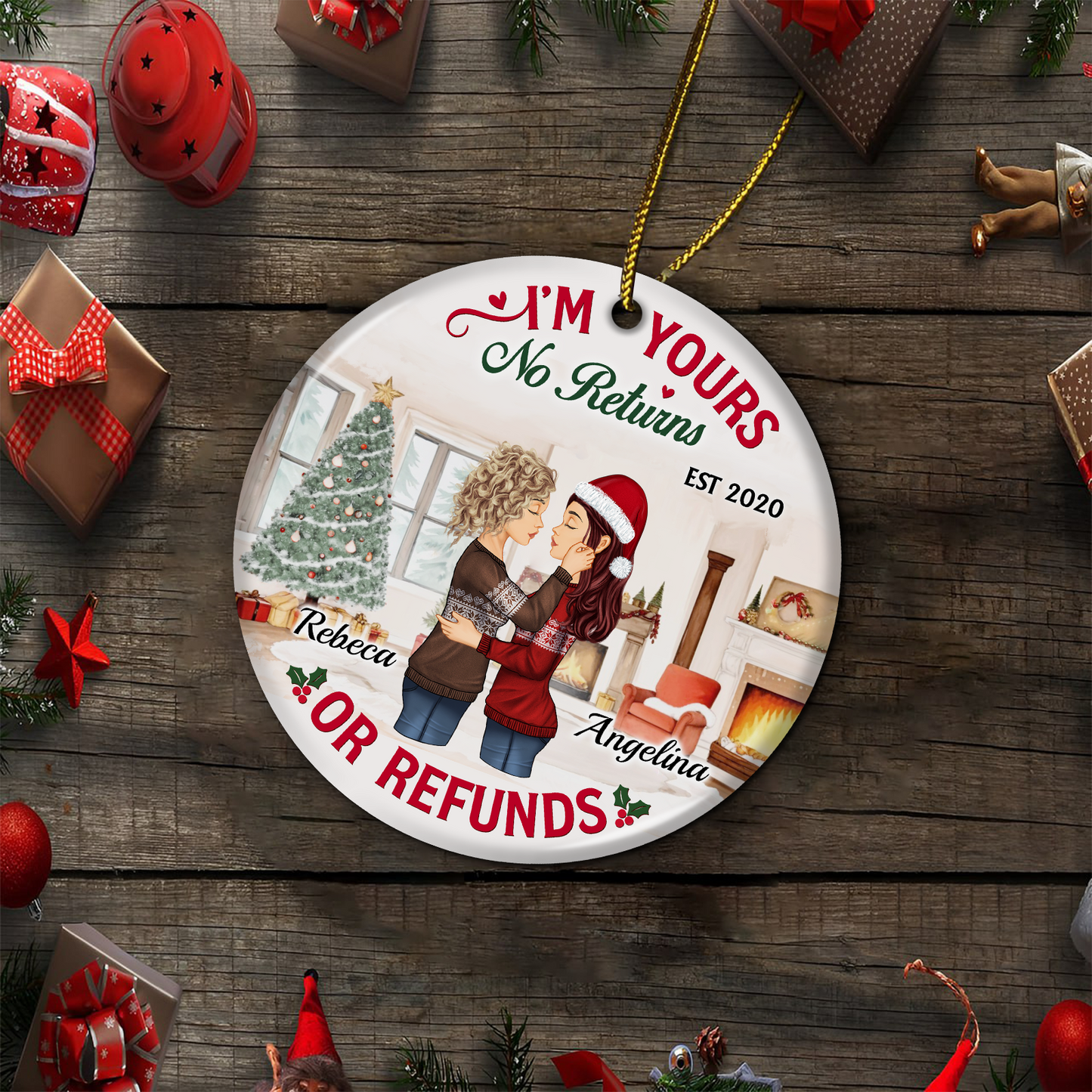 Couple - No Returns Or Refunds - Personalized Circle Ceramic Ornament