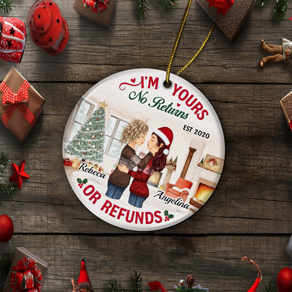 Couple - No Returns Or Refunds - Personalized Circle Ceramic Ornament