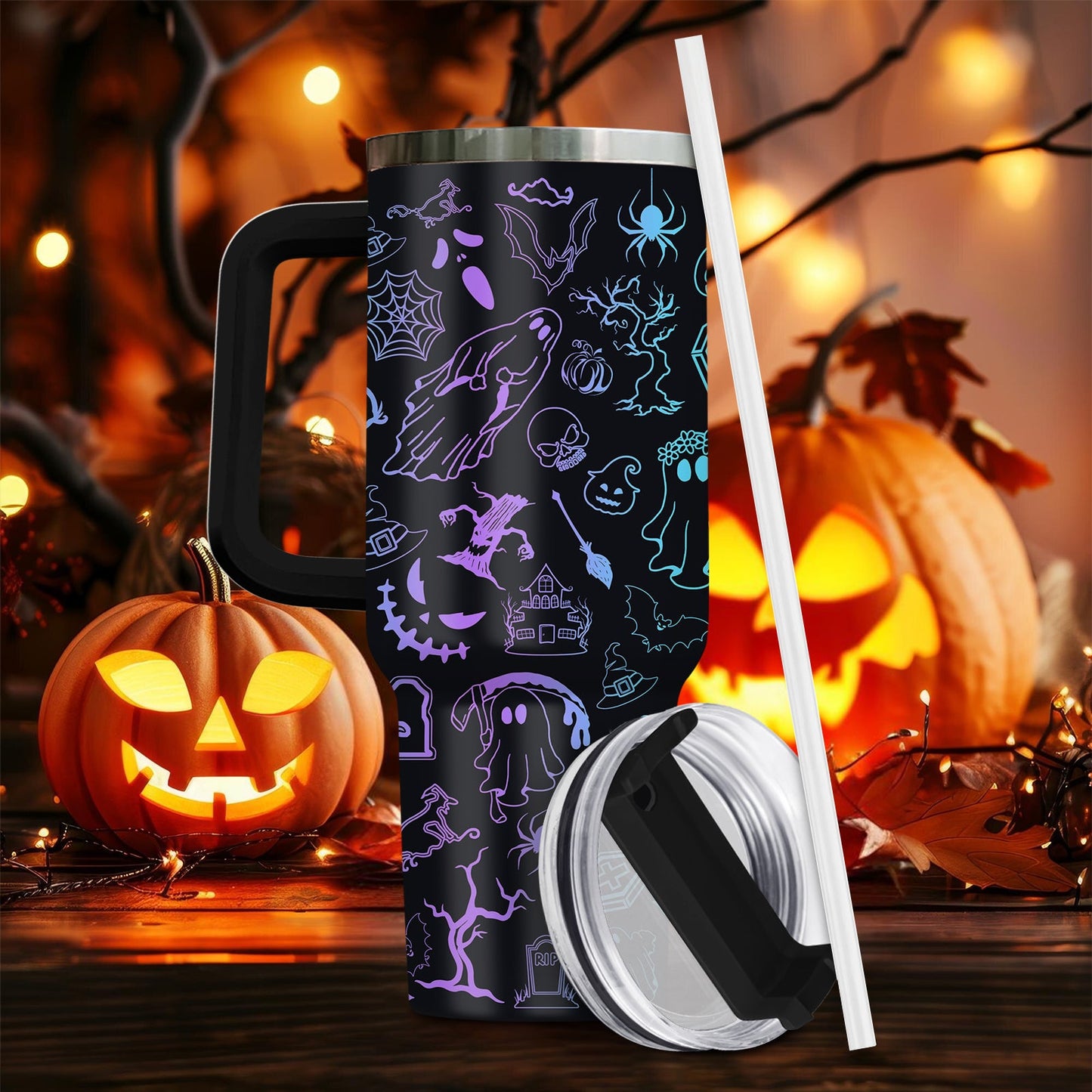 Halloween - Black Spooky - Tumbler With Handle