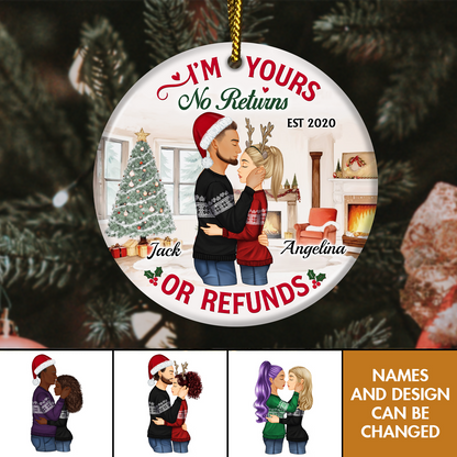 Couple - No Returns Or Refunds - Personalized Circle Ceramic Ornament