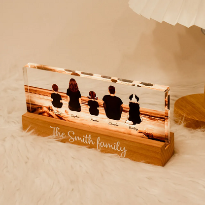 Family - Family Sitting Vintage Beach Landscape - Personalized Acrylic LED Night Light