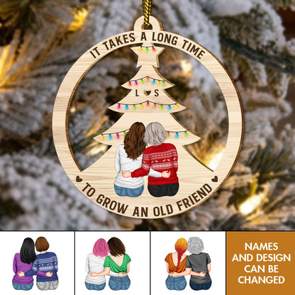 Besties- Grow An Old Friend - Personalized Wooden Cutout Ornament