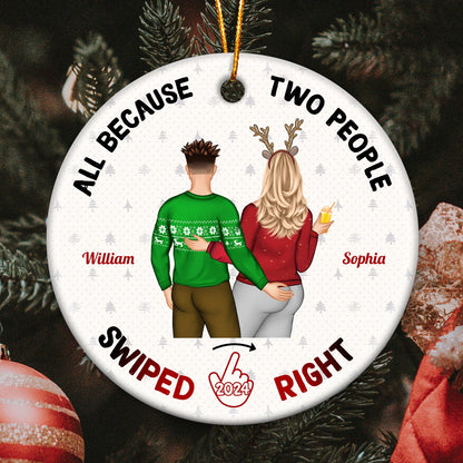 Couple - Swiped Right - Personalized Custom Circle Ceramic Ornament