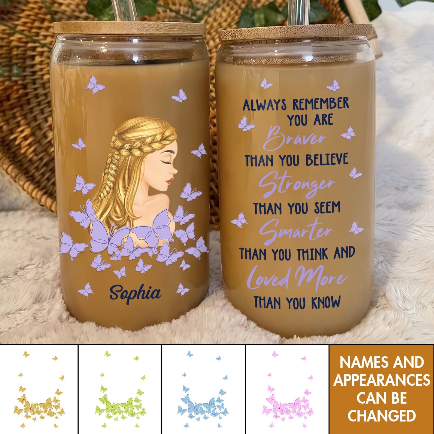 You Are Braver Than You Believe Affirmations - Personalized Glass Can