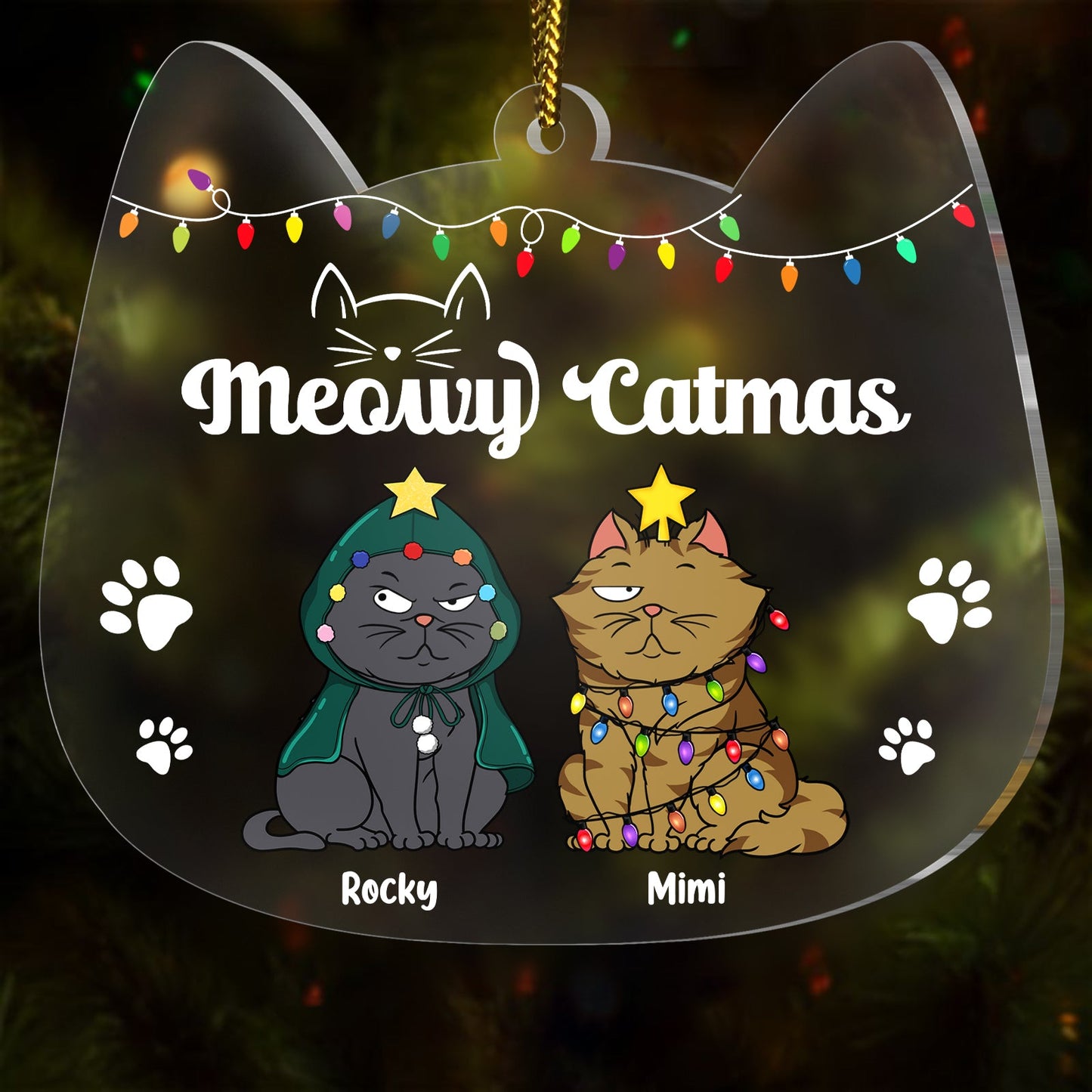 Pet Lovers - Meowy Catmas - Personalized Acrylic Ornament