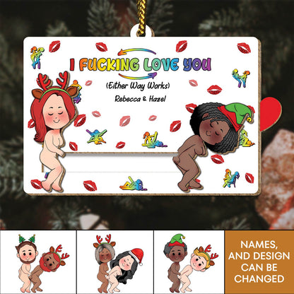 Couple - I Fucking Love You - Personalized Wooden Slider Ornament