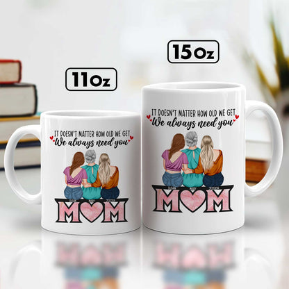Mother - It Doesn’t Matter How Old We Get, We Always Need You - Personalized Mug