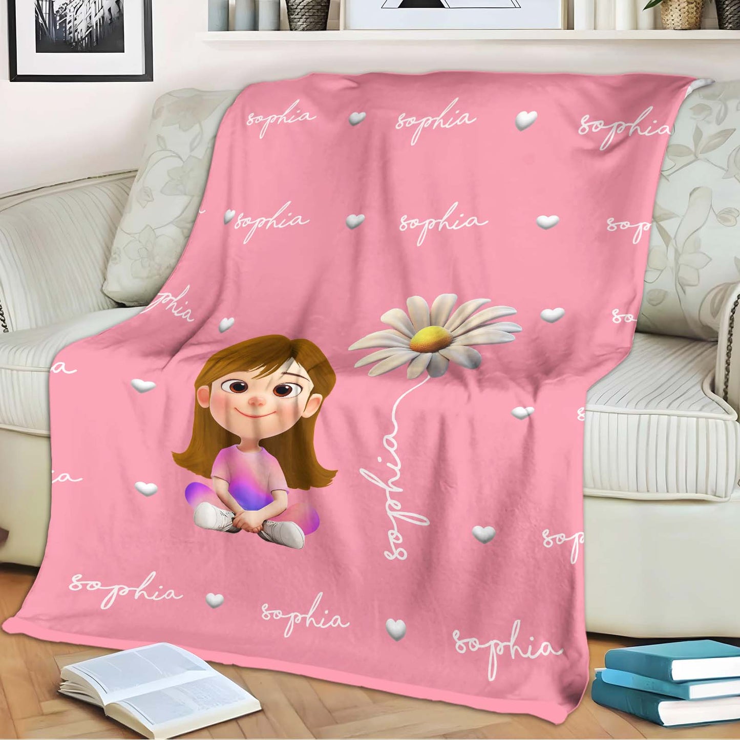 Family - Kid And Flower - Personalized Blanket