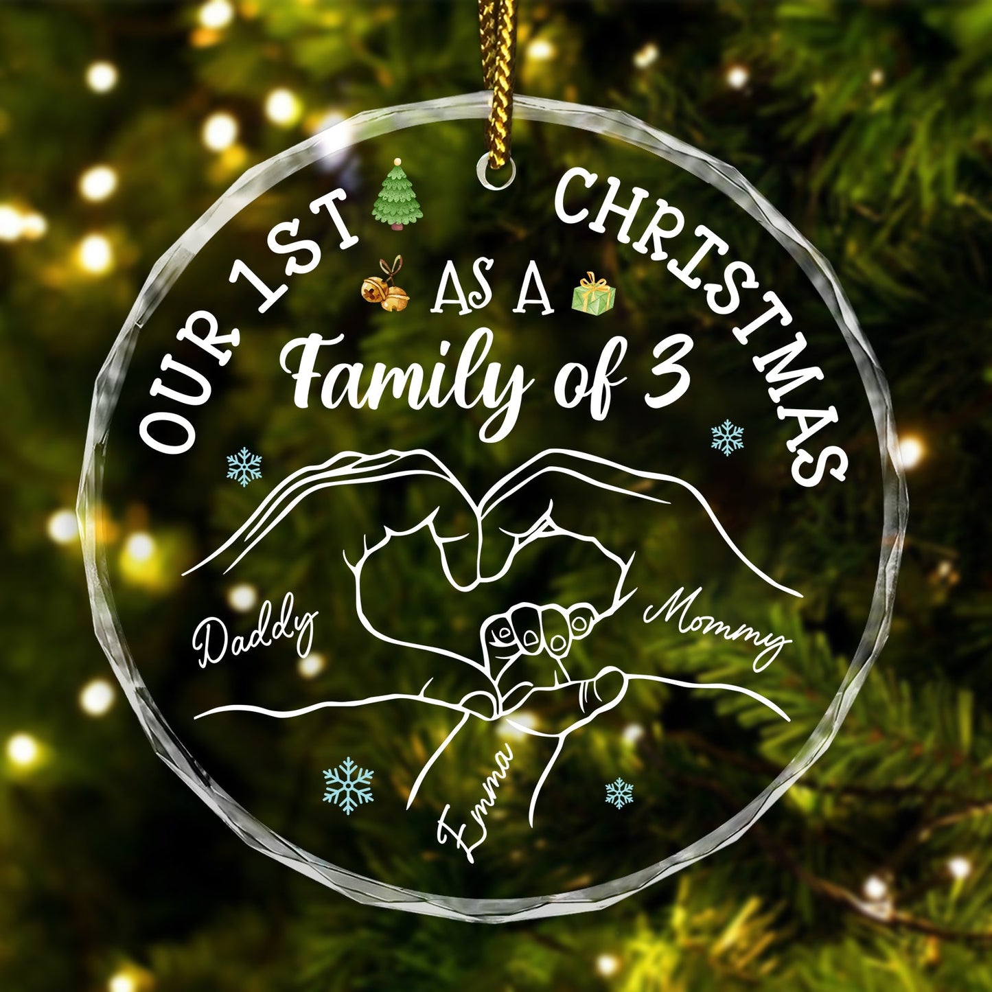 Family - Baby's First Christmas As A Family - Personalized Circle Glass Ornament