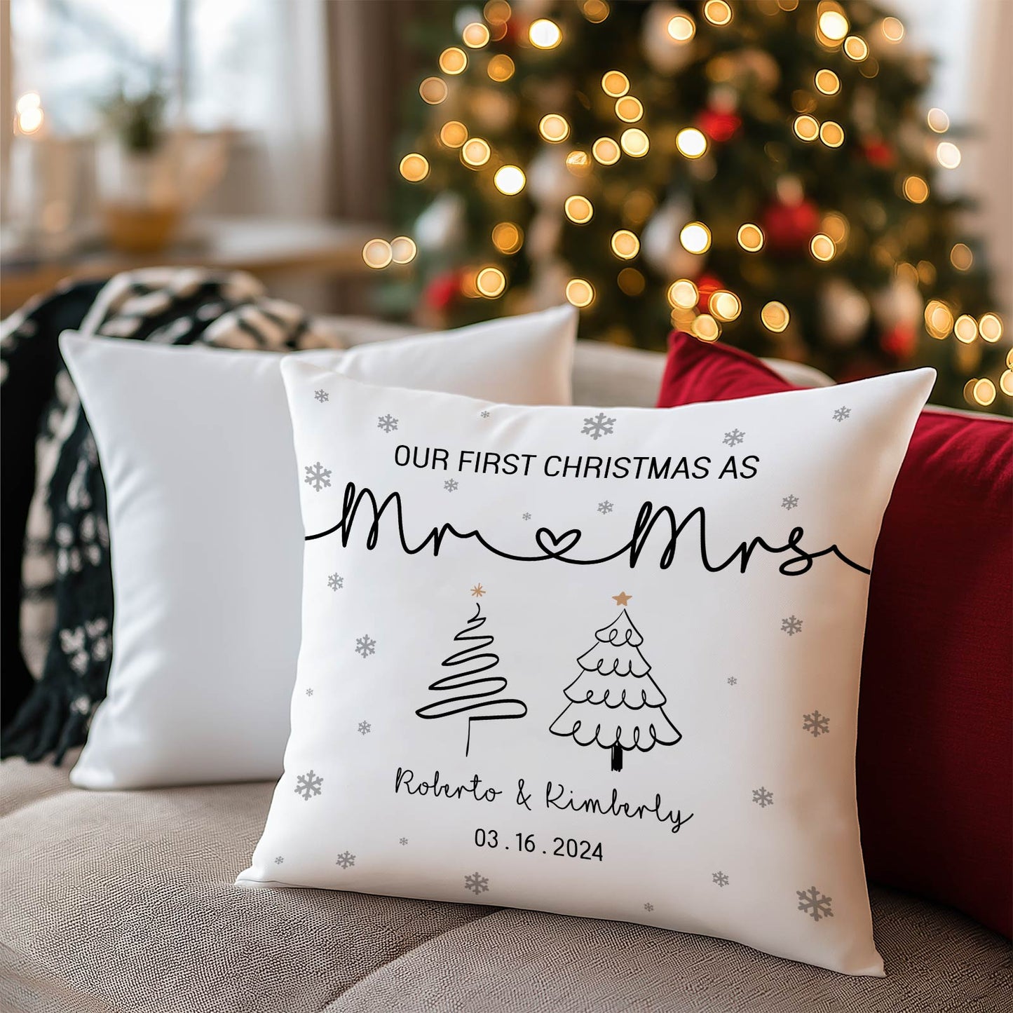 Couple - Our First Christmas As - Personalized Pillow