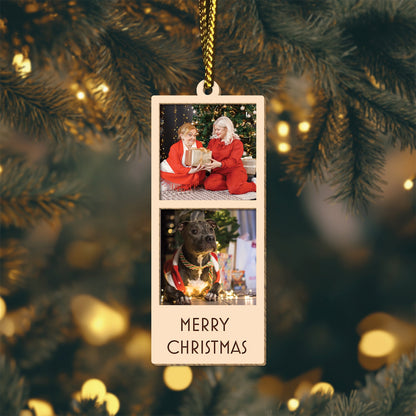 Family - Merry Christmas - Personalized 2-Layered Mix Photo Strip Ornament