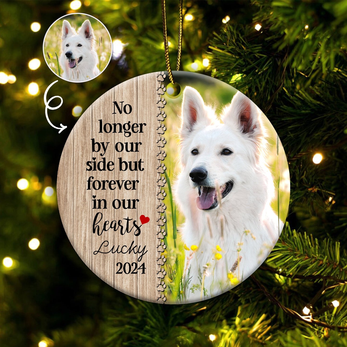 Pet Lovers - Custom Photo Dog Cat Forever In Our Hearts -  Personalized Circle Ceramic Ornament