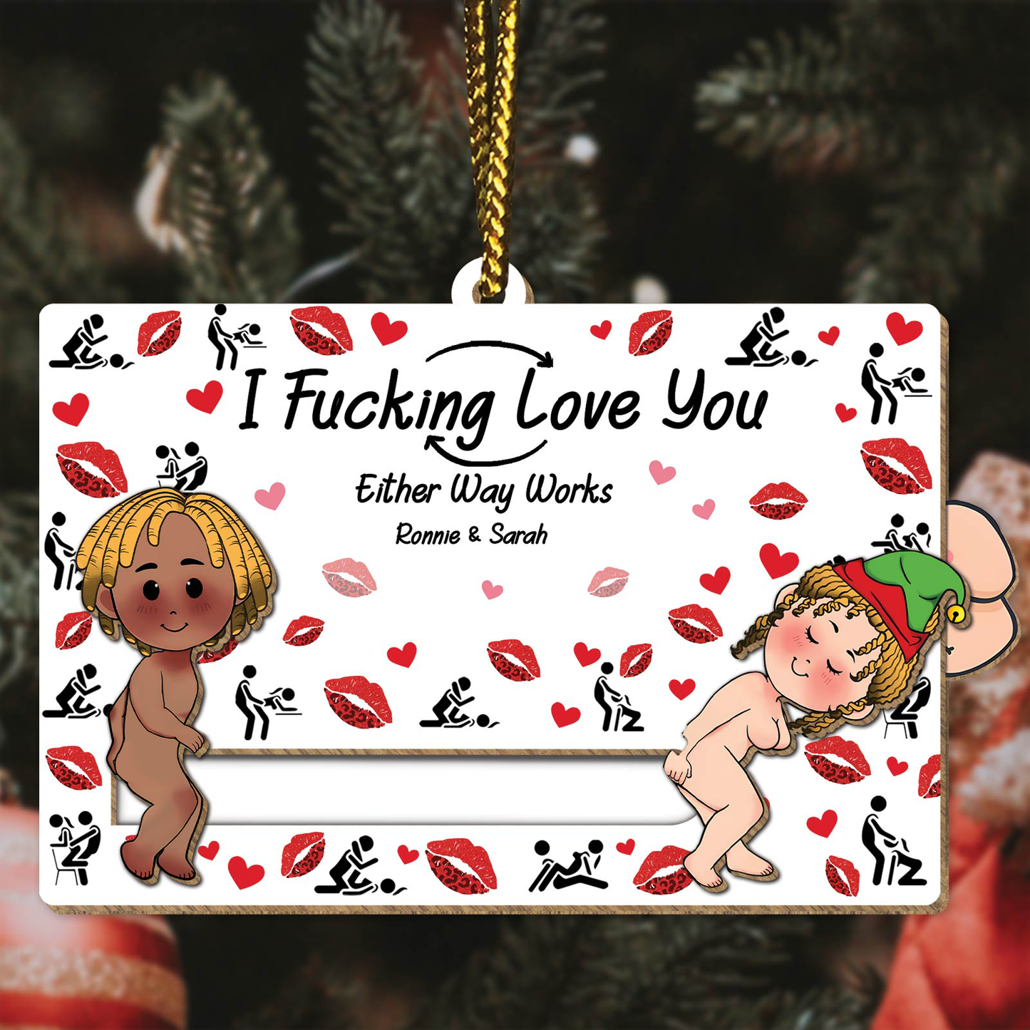 Couple - I Fucking Love You - Personalized Wooden Slider Ornament