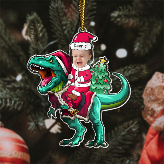 Baby Riding Dinosaur - Personalized Acrylic Photo Ornament