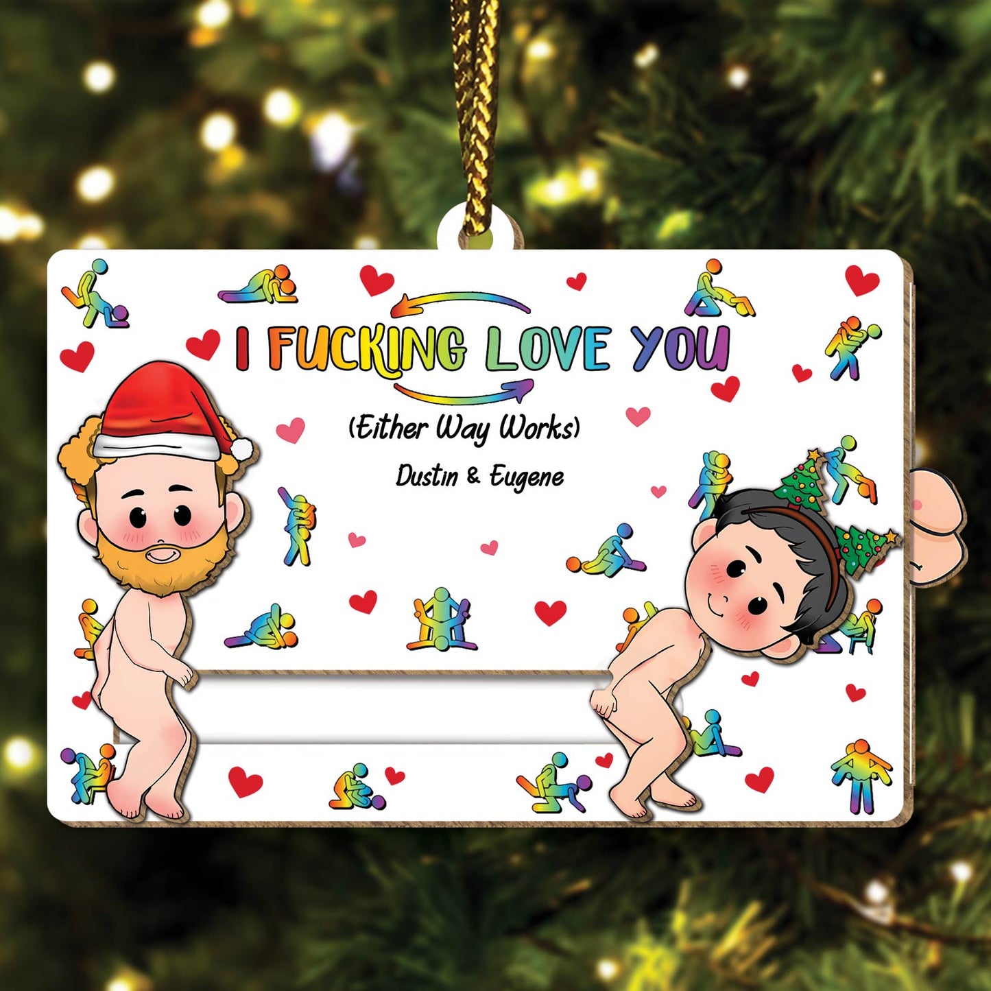 Couple - I Fucking Love You - Personalized Wooden Slider Ornament