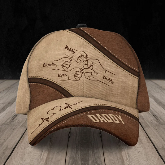 Father - Outline Fist Bump Daddy Grandpa - Personalized Classic Cap