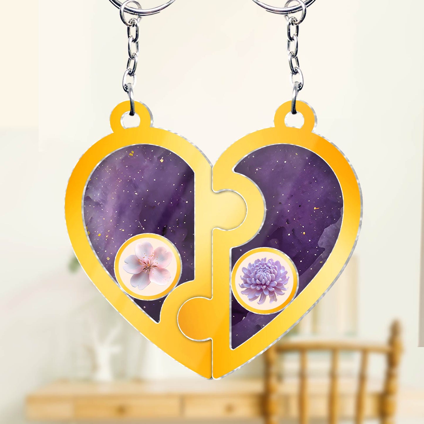 Bestie - Friendship Puzzle Hearts - Personalized Shaking Keychain