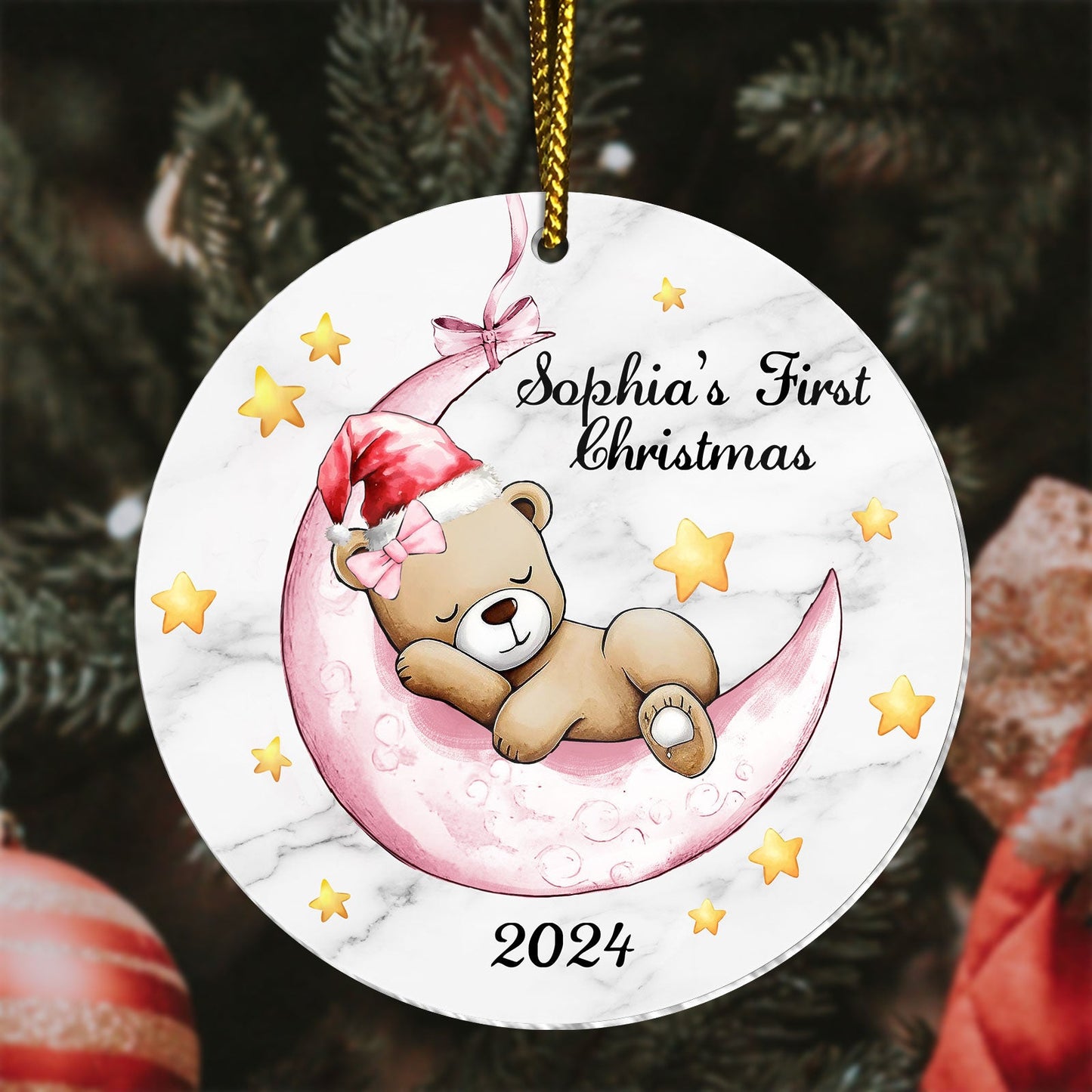 Family - Baby's First Christmas - Personalized Circle Ornament