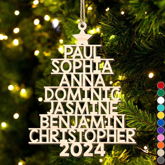 Christmas - Christmas Tree Family Bestie Coworker Custom Name - Personalized Wooden Cutout Ornament