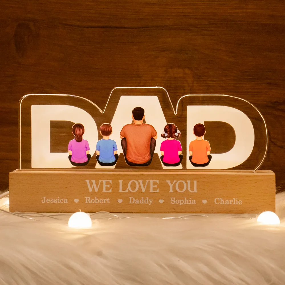 Family - DAD Family Sitting Back View - Personalized Acrylic LED Night Light