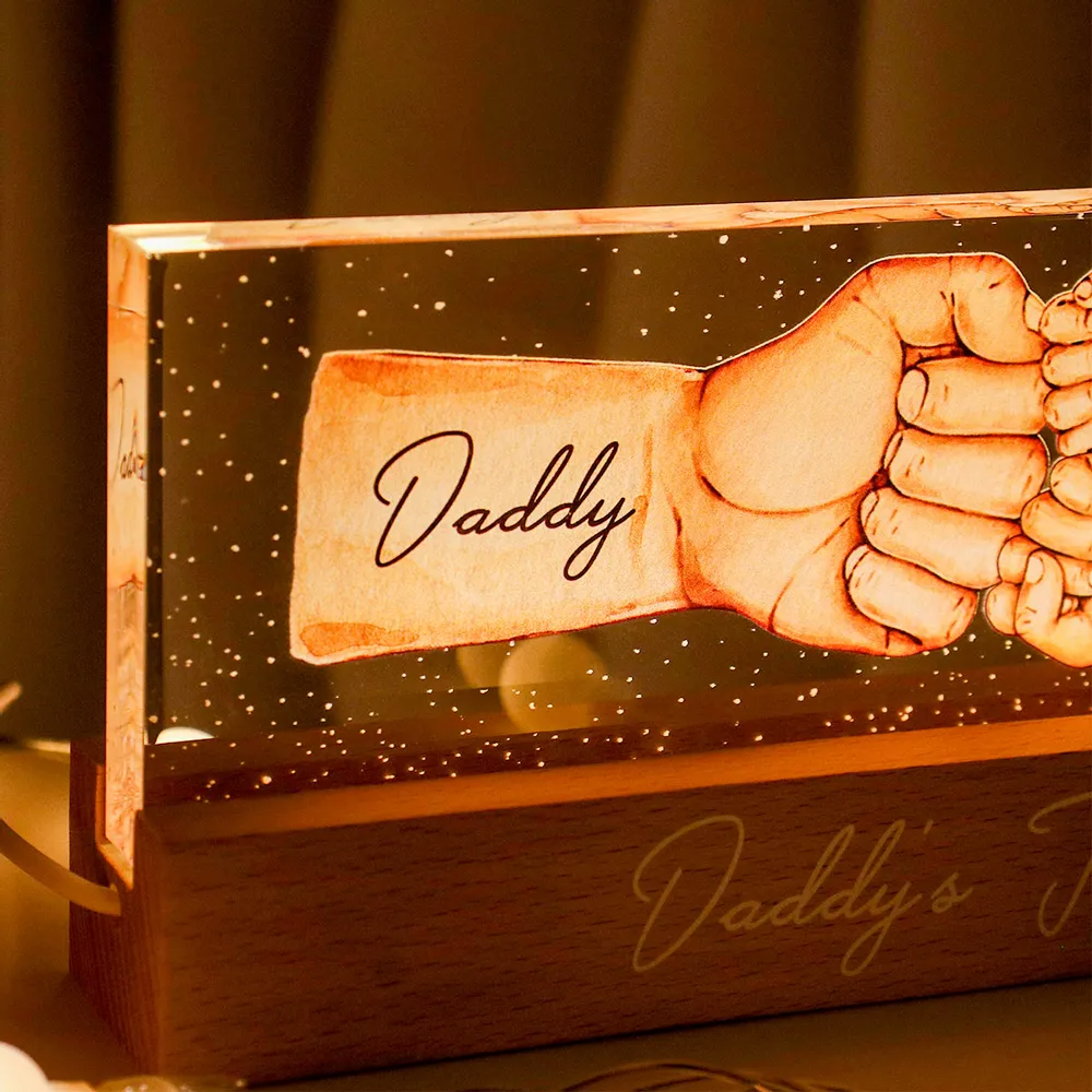 Father - Daddy's Team Fist Bump - Personalized Acrylic LED Night Light