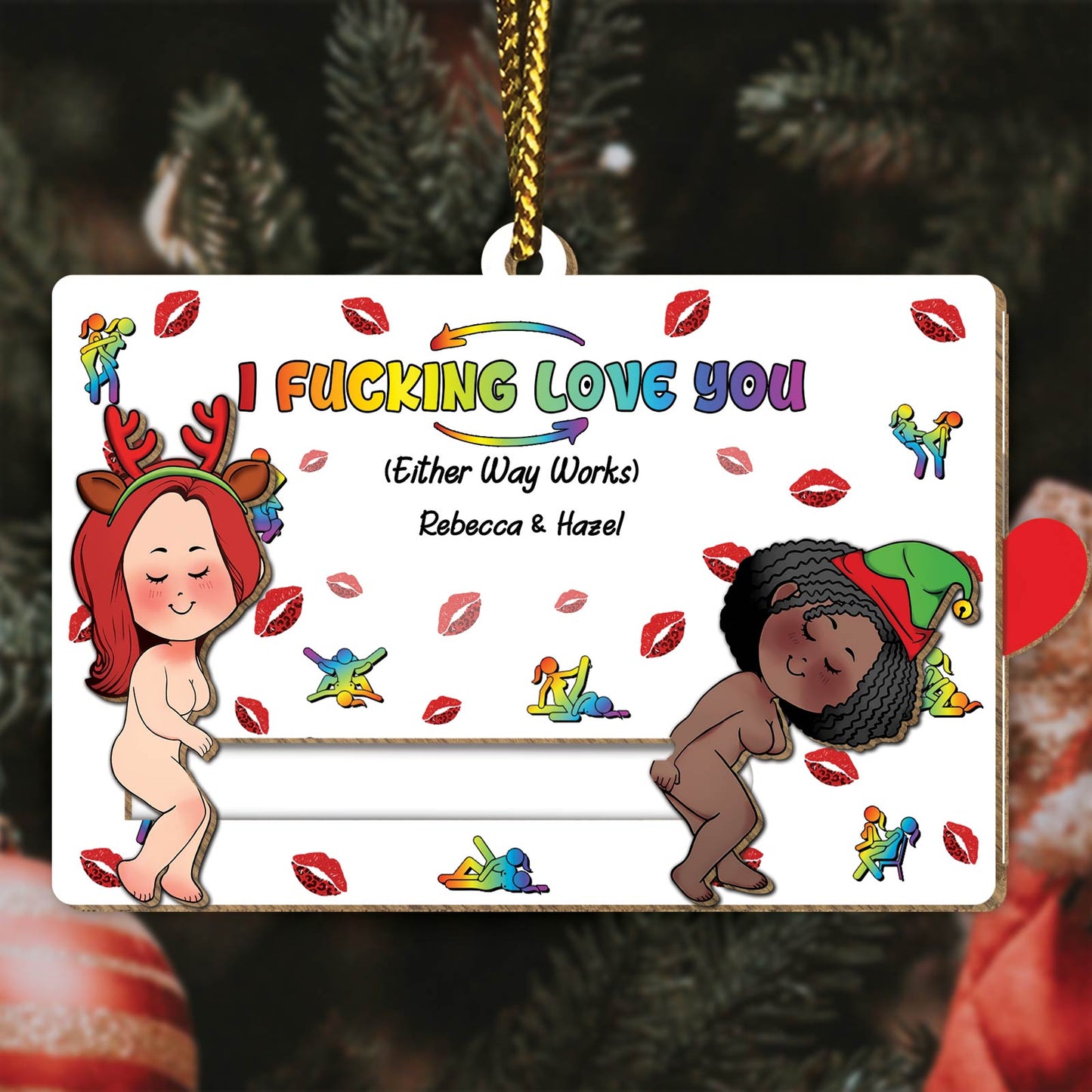 Couple - I Fucking Love You - Personalized Wooden Slider Ornament