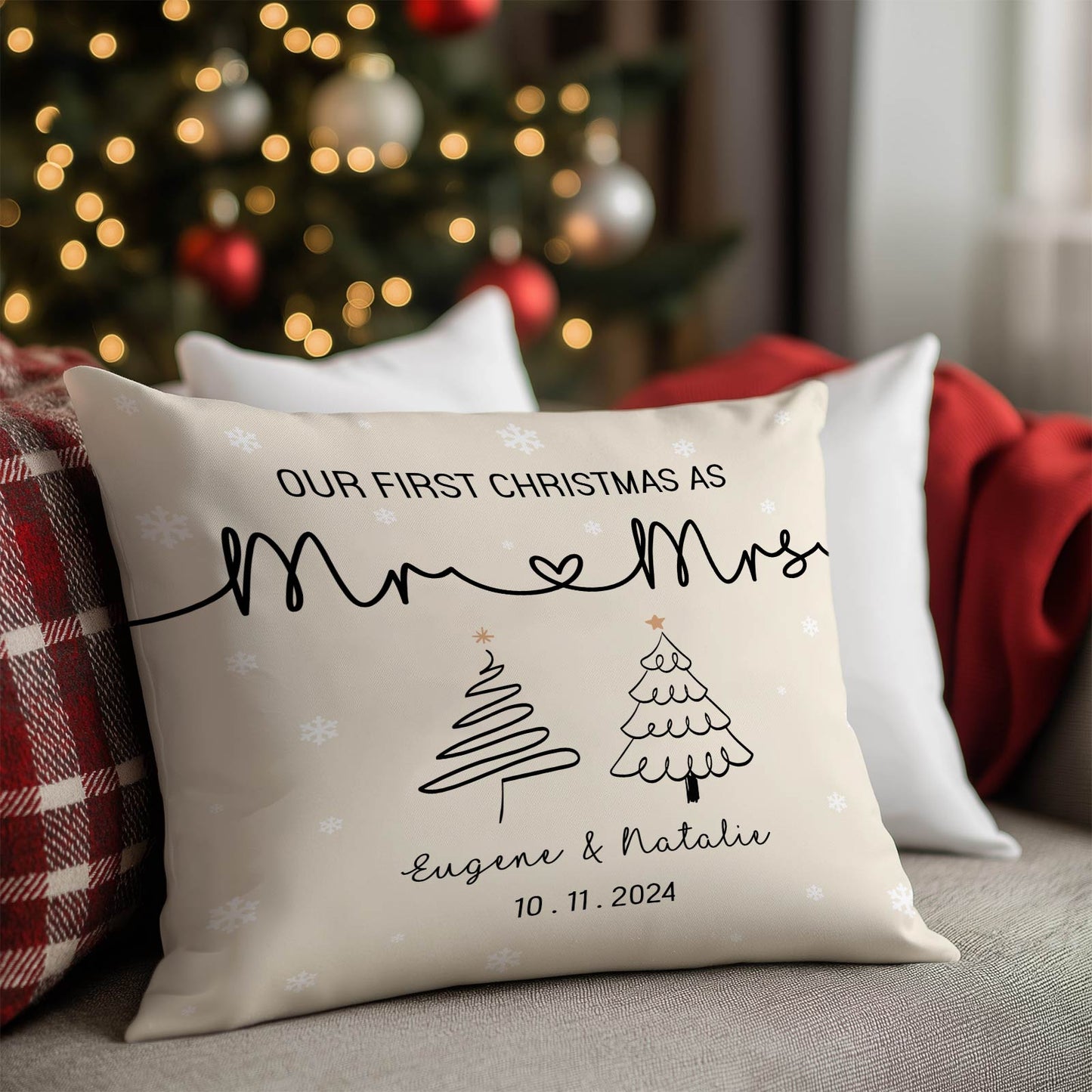 Couple - Our First Christmas As - Personalized Pillow