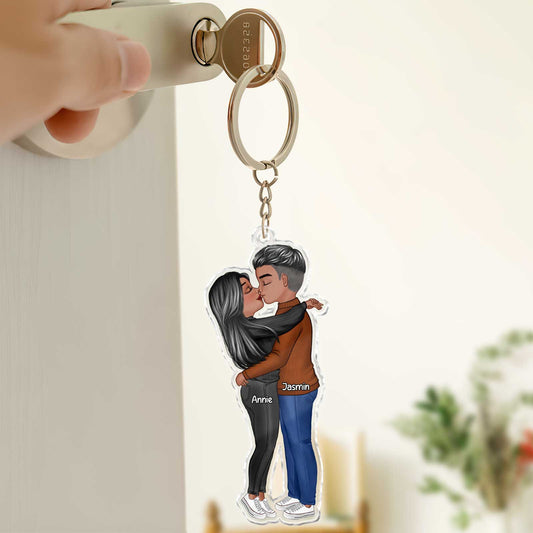 Couple - Hugging Couple - Personalized Acrylic Keychain