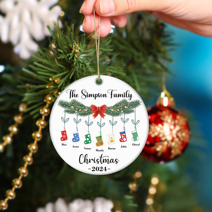 Family - Our First Christmas As A "" - Personalized Circle Ceramic Socks Christmas Ornament
