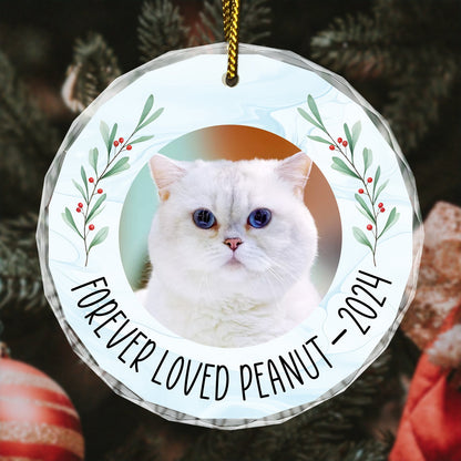 Pet Lovers - Custom Photo Forever Loved Memorial - Personalized Circle Glass Ornament